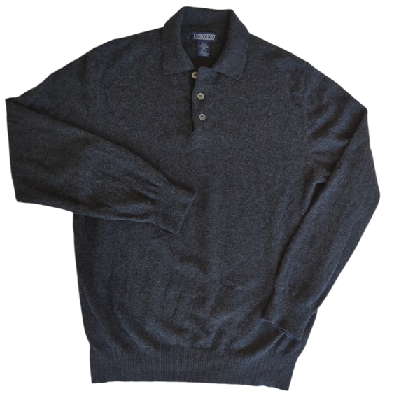 Lands' End Cashmere Polo Long Sleeve Sweater MEDIUM 38-40 Gray Heathered Black - Picture 12 of 16